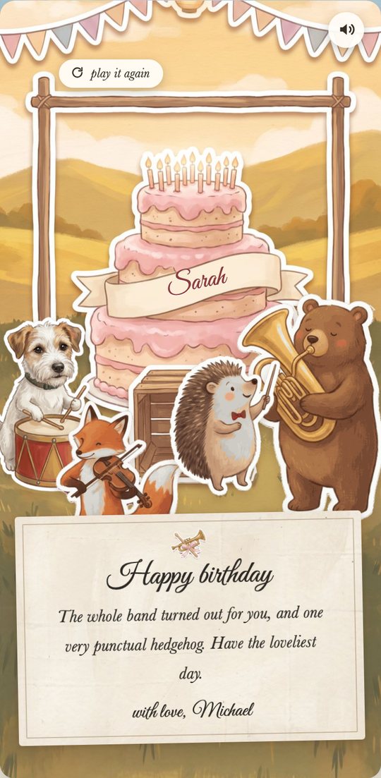 The Birthday Band with someone painted in from a photo