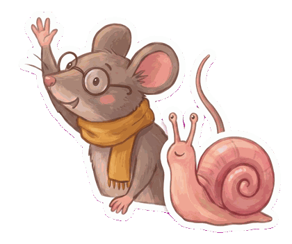 The mouse and the snail waving from their window
