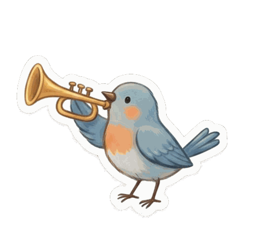 A bluebird with a trumpet