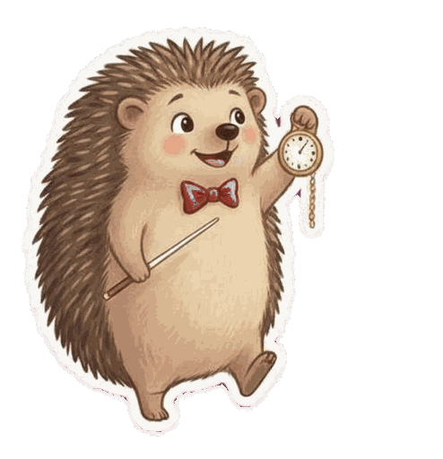 A hedgehog conductor checking his pocket watch